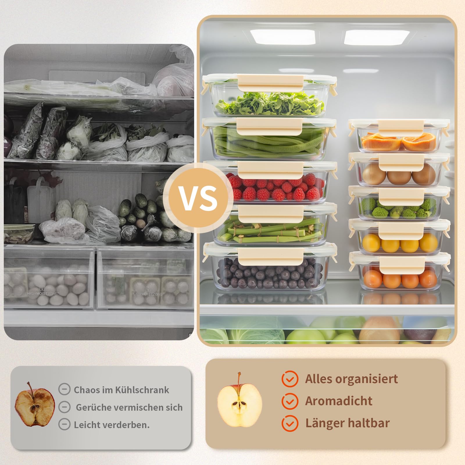 Juego de recipientes de cristal con tapa, 20 piezas (10 recipientes, 10 tapas), aptos para lavavajillas, microondas y congelador, a prueba de fugas, modernos, recipientes para alimentos, recipientes