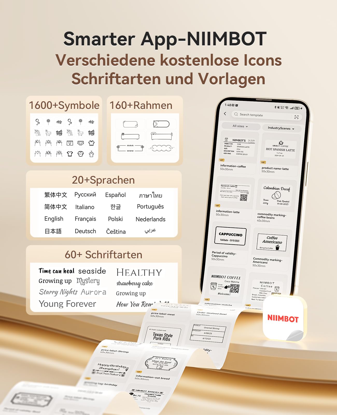 NIIMBOT B21Pro Etikettendrucker, 300dpi Selbstklebendes Etikettiergerät Bluetooth Beschriftungsgerät Label Printer Fotodrucker für Lernen, Studiennotizen, Bilderdruck, Scrapbooking, Weiß