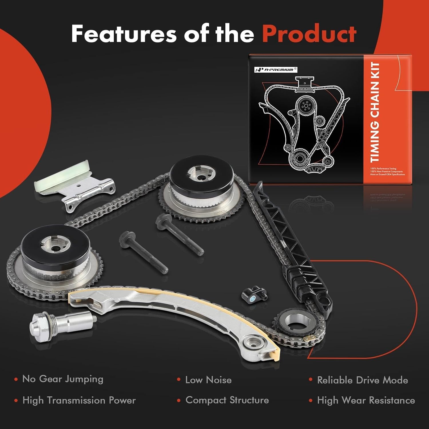 A-Premium Engine Timing Chain Kit W/Tensioner & Guide & Gear Oiler [fits DOHC, 4Cyl 2.2 2.4L] Compatible with Chevy & GMC & Pontiac & Buick, fits Equinox, Verano, Impala, G5, LaCrosse, Regal & More