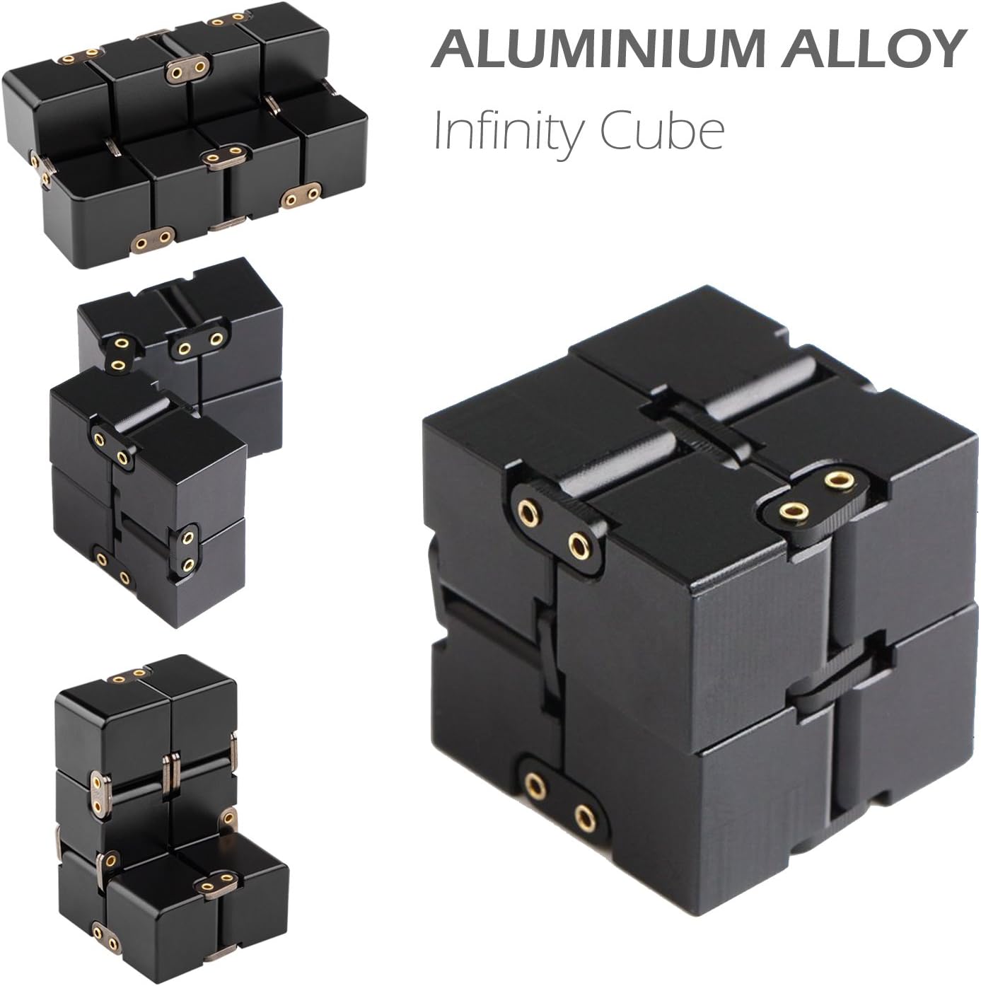 Infinity Cube Fidget Toy, EDC Fidgeting Game for Kids and Adults, Infinite Cool Gadget, Stress Relief Fidget Cube for Adult & Kids, Fidget Toy for Working or Studying, Aluminium (Black)