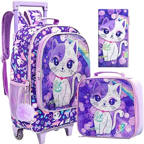 Mochila con ruedas de 3 piezas para niñas y niños, bolsa de libros con ruedas de dinosaurio de unicornio