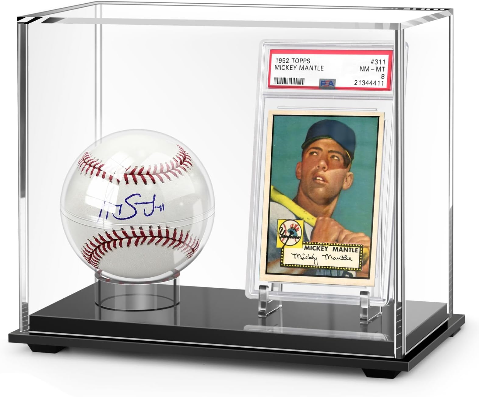 Acrylic Display Case Box for Baseball and Cards, Dual Baseball & Card Showcase with Ball Stand & PSA Slab Holders, Fit Top Loader, One Touch & PSA Sports Memorabilia Protector (Collector Edition)