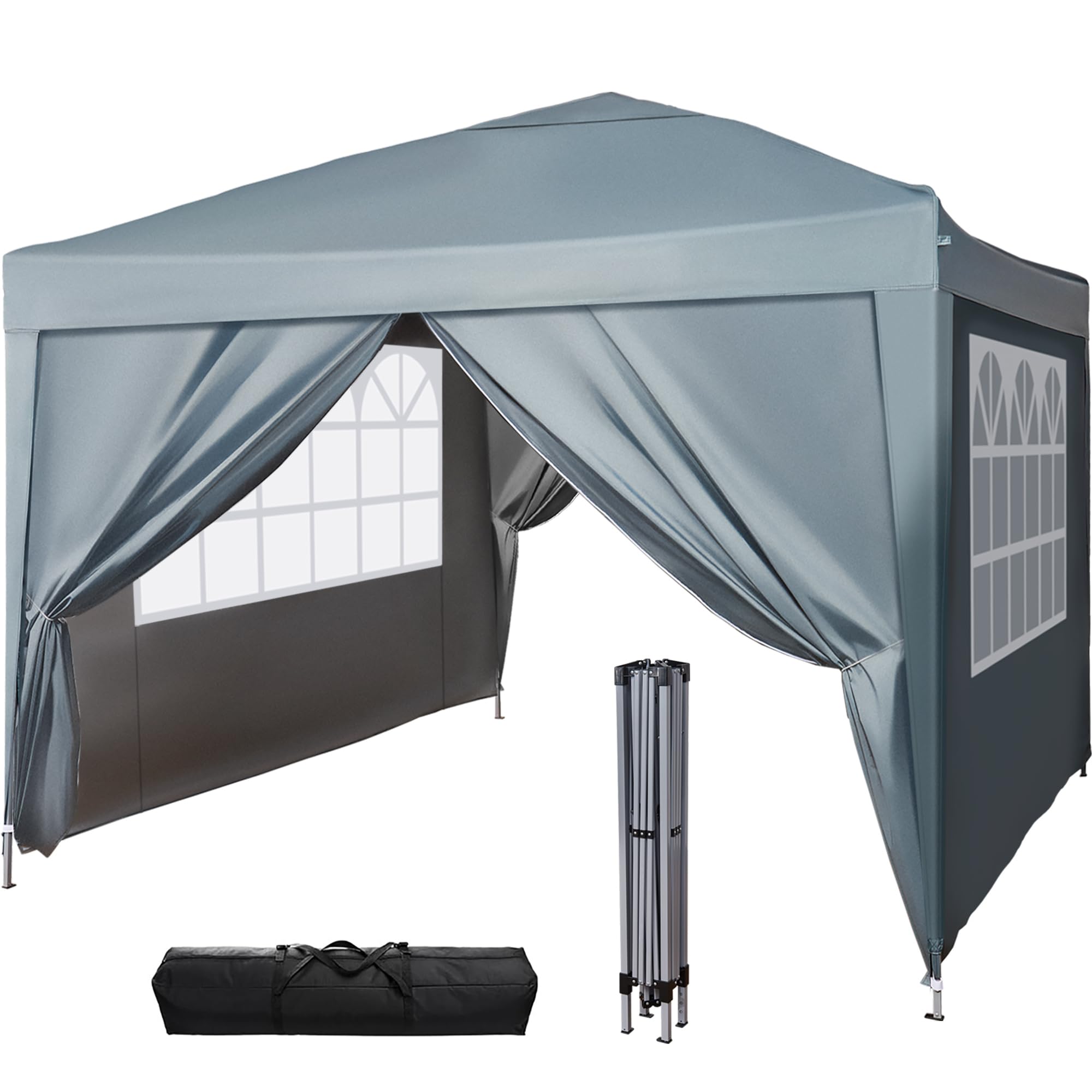 Yaangagpe Pop Up Gazebo with Sides 3m x 3m, Waterproof & UV Protection Pop-up Tent, Heavy Duty Garden Shelter 3x3m, Portable Party Tent with Mesh Windows & Carry Bag, Grey