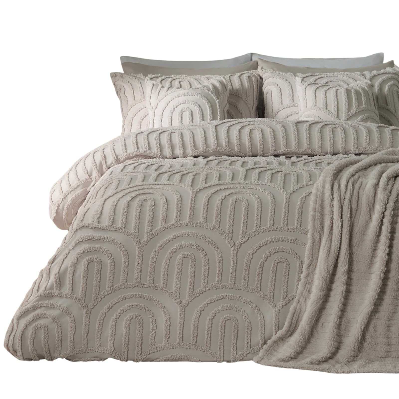 Ohs Stone Beige Bedding Quilt Cover Double Tufted Arches, Super Soft Cosy Warm Decorative Double Duvet Set Stylish Comfy Easy Care Bedding Sets With Matching Pillowcases,