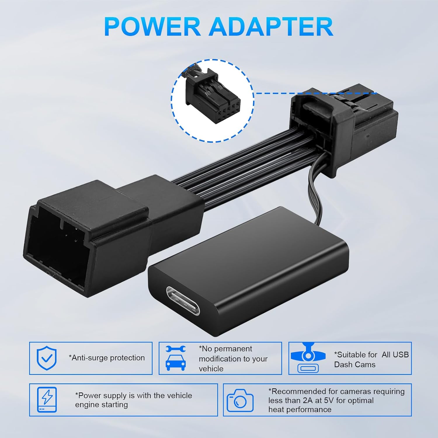 Dashcam Power Adapter 10 Pin Custom for Nissan Frontier Titan Altima Infiniti Subaru Toyota Mazda and more,Hide The Wires,GPS Radar Mirror Camera Dash Cam Adapter Cable,Connects to Rearview Mirror
