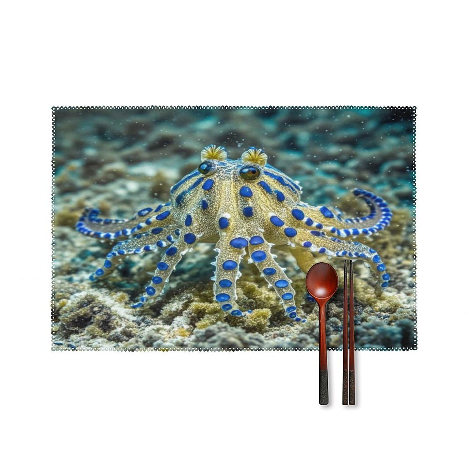 Blue Ringed Octopus Placemats Set of 6 Heat Resistant Non-Slip Place Mats Washable Wipeable Table Mats Elegant Farmhouse Placemat for Kitchen Dining Outdoor Party Table Decor