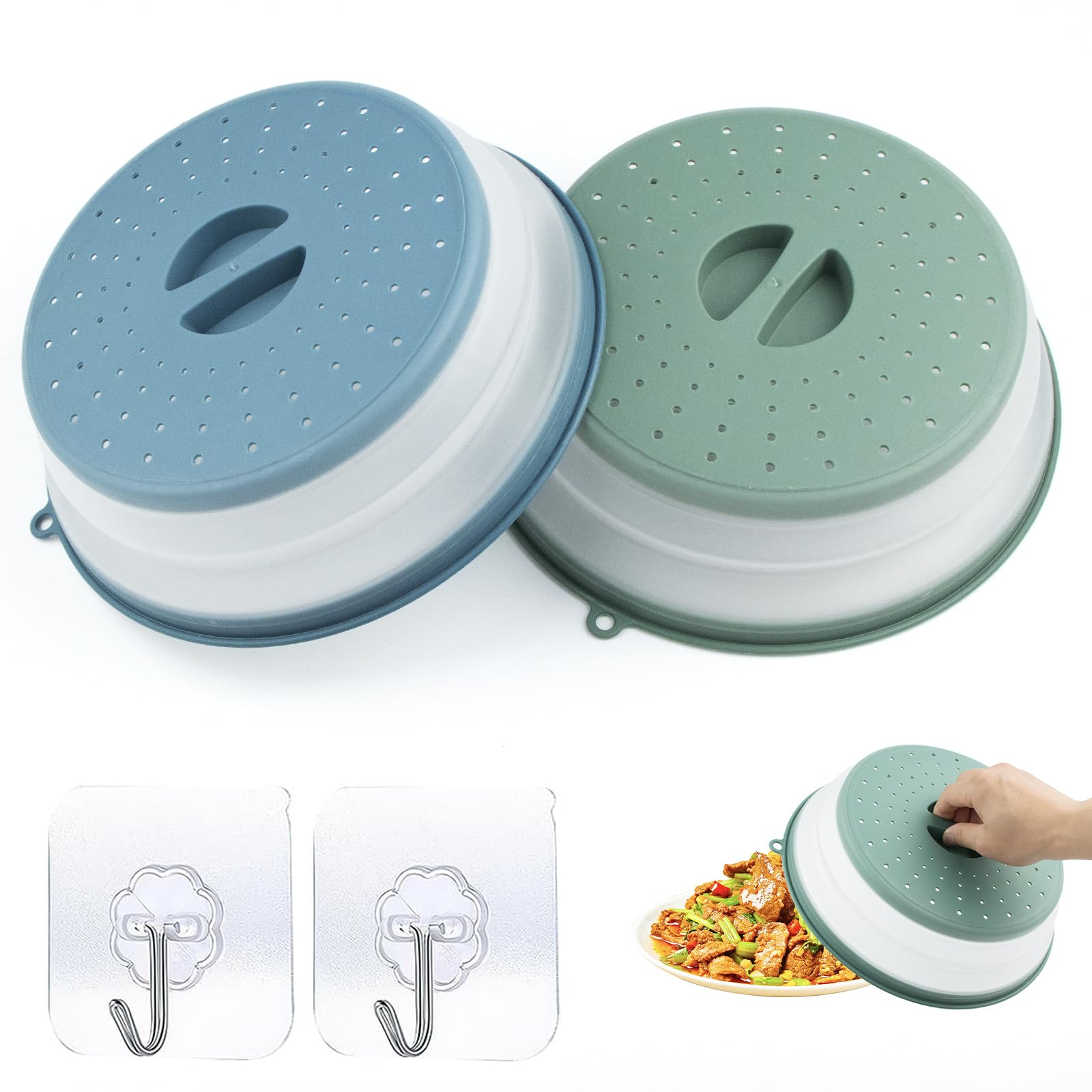 2 piezas de tapas para microondas plegables - 26,5 cm de protección contra salpicaduras con ganchos y rejilla de ventilación - Resistente al calor - Ahorro de espacio para microondas, frutas, verduras