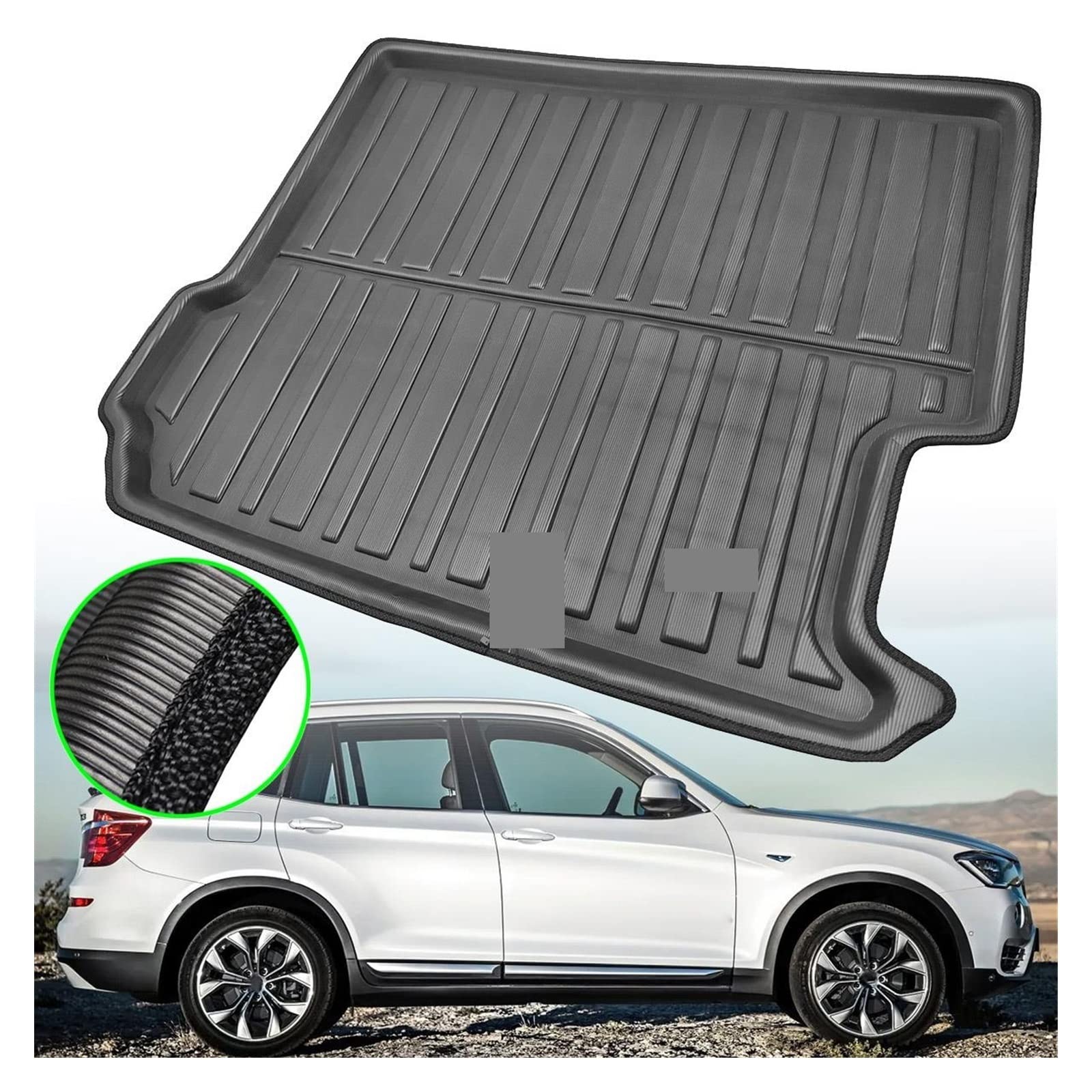 Tapis Coffre Voiture Sur Mesure BMW X3 F25 2011-2017 - Antidérapant Imperméable Noir