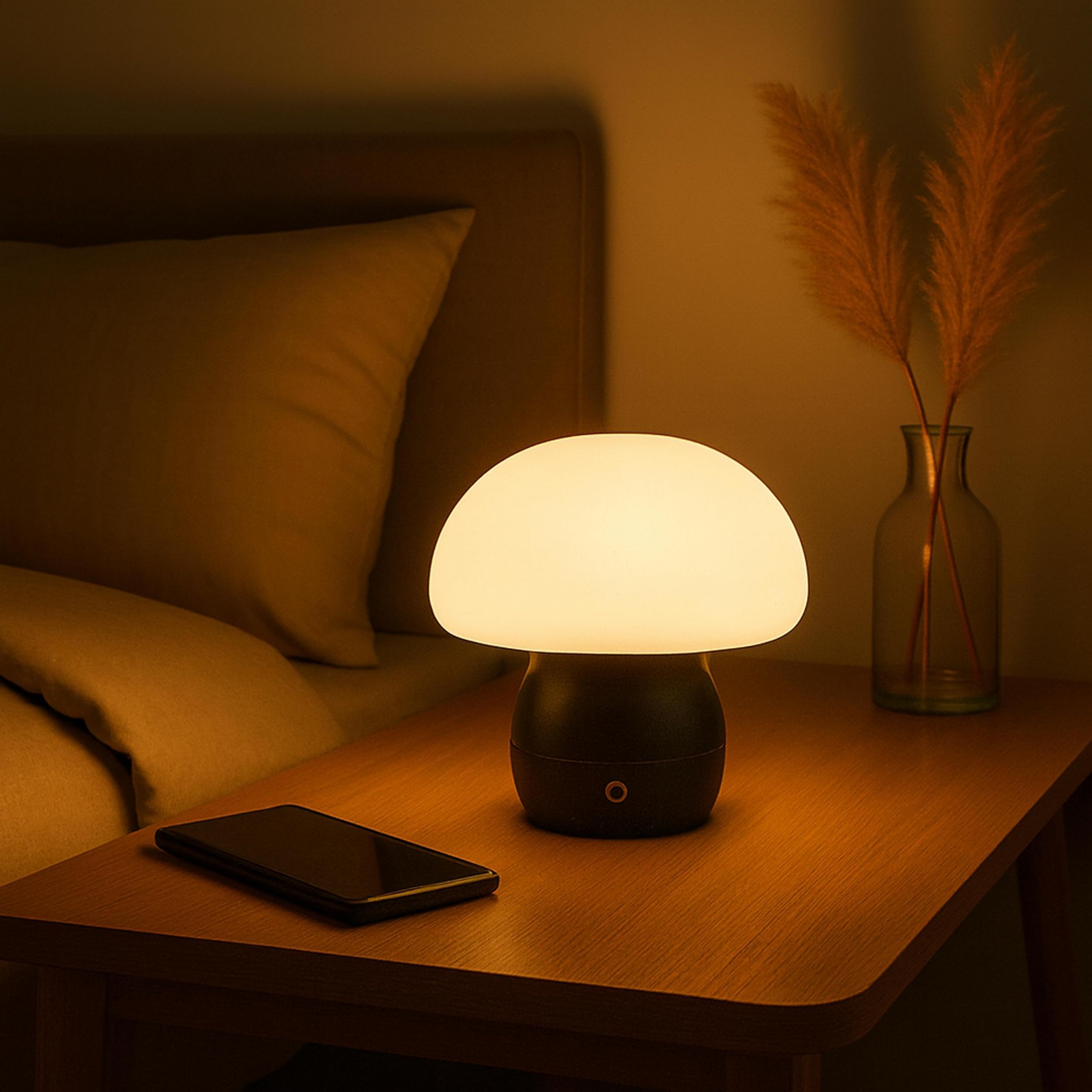 Lightbox LED Tischleuchte, 230 Lumen, 2700 Kelvin, Ø 22 cm, Höhe 22 cm, | LED Tischleuchte, 230 Lumen, 2700 Kelvin, Ø 22 cm, Höhe 22 cm, 3-stufig dimmbar per Touch, Wireless Charging, USB,