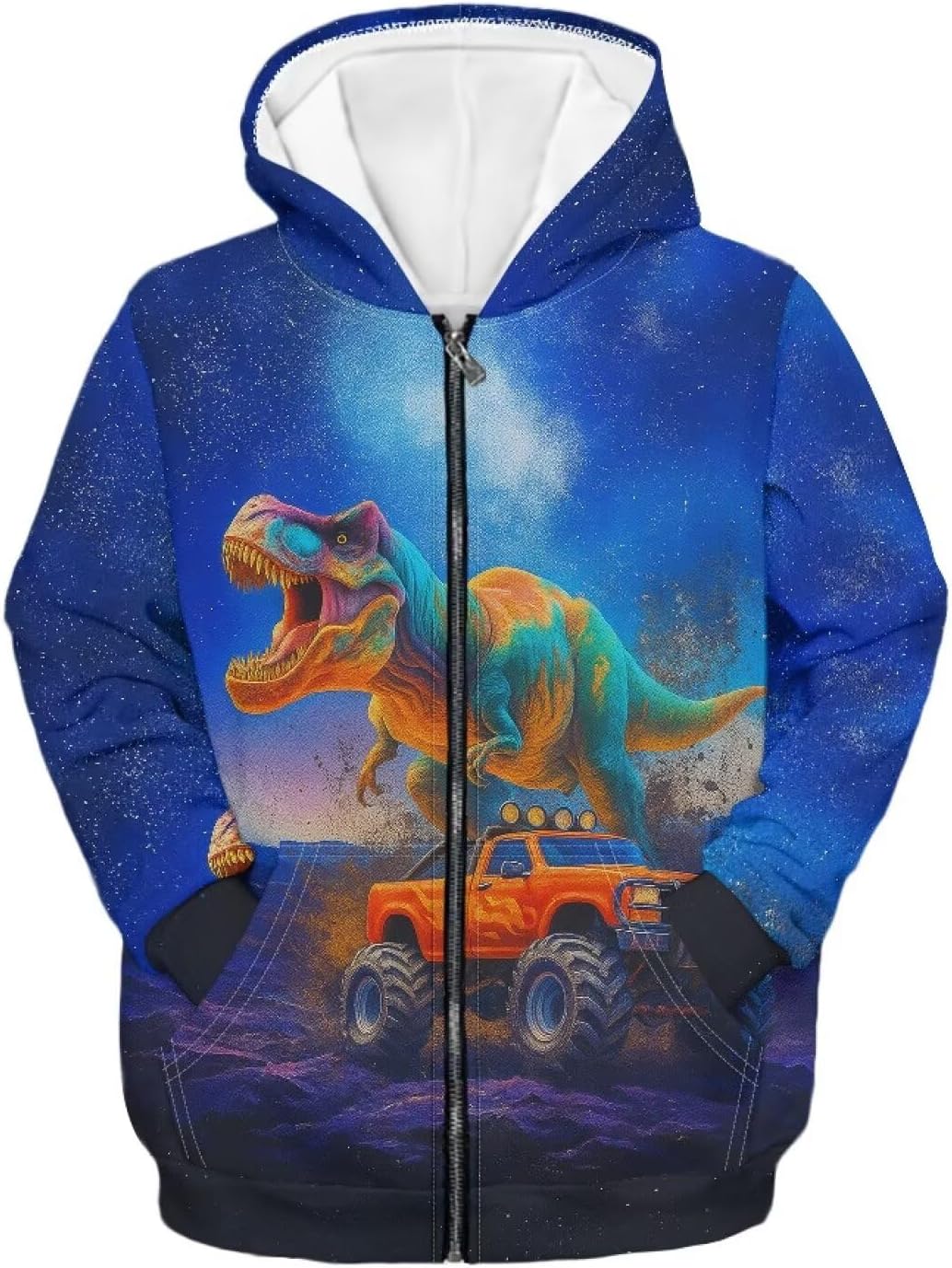 Dinosaur Theme Boys Zip Up Hoodie Comfy Long Sleeve with Pockets Casual Kid Hooded Sweatshirts 8-16 Years
