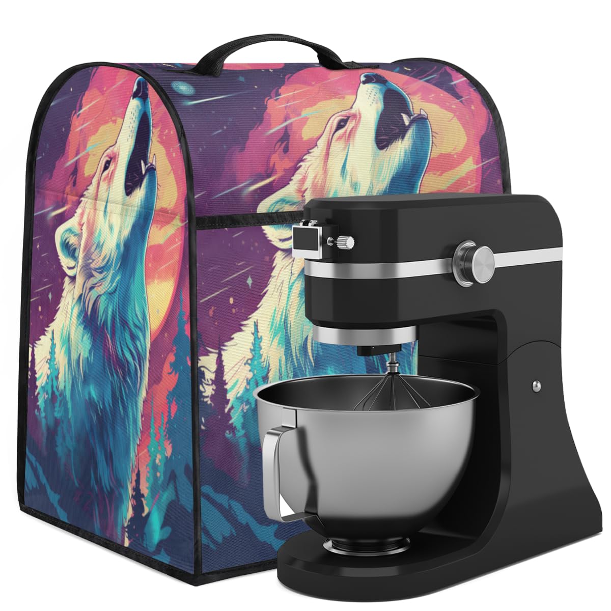Coffee Maker Cover Starry Sky Wolf Kitchen Appliance Covers Small Appliance Covers Blender Cover Juicer Cover Dust Covers for Kitchen Appliances with Top Handle and Pockets,Washable,B687