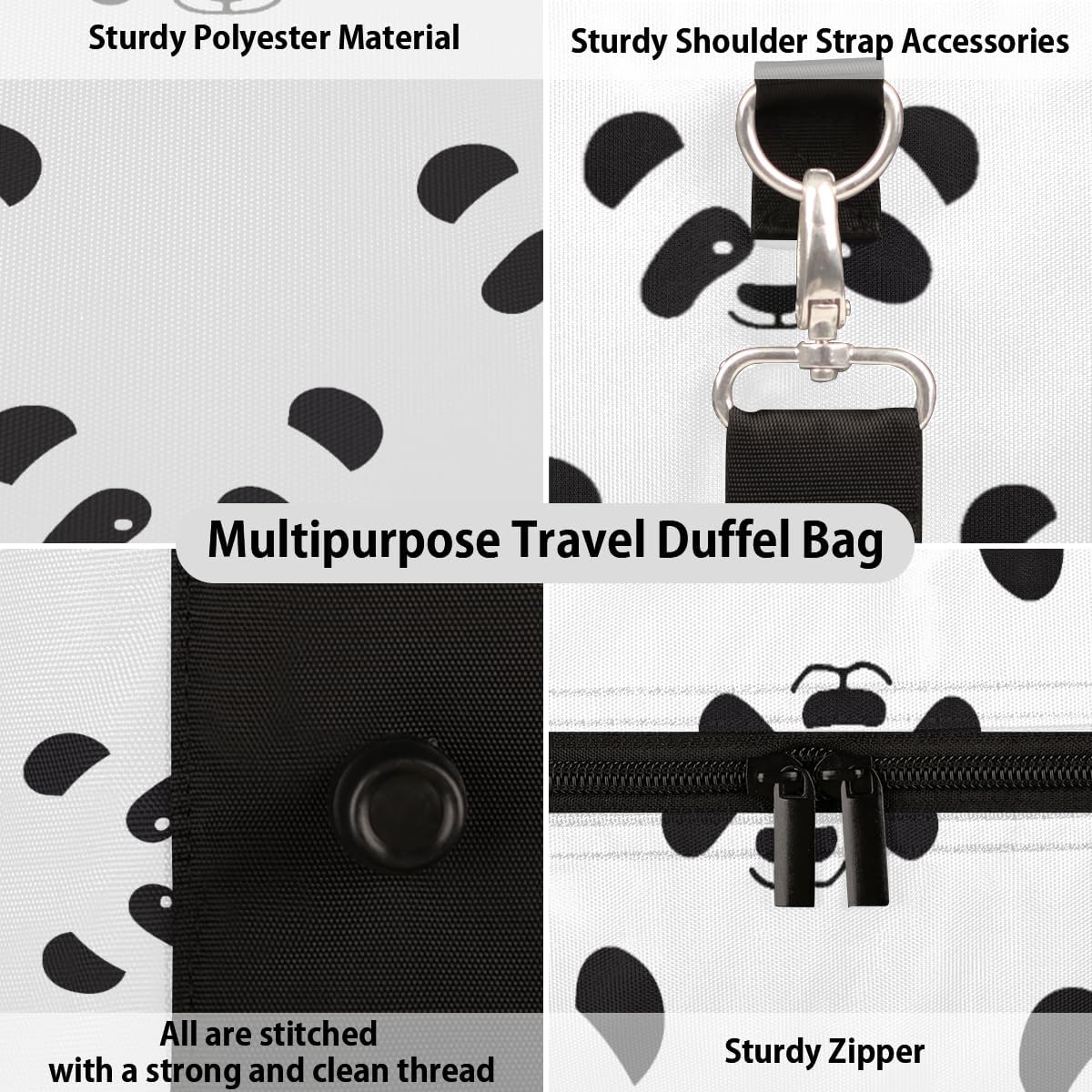 Panda Travel Duffel Bag for Women Men Large Capacity Overnight Weekender Bags for Lightweight Waterproof Sport Gym Bag for Workout Yoga Swim