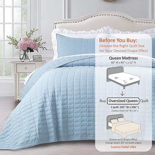 Vista 86 de KASENTEX - Juego de edredón lavable a máquina, cubrecama muy suave, ligero, lavado a la piedra, con costuras detalladas, matrimonial/queen con 2