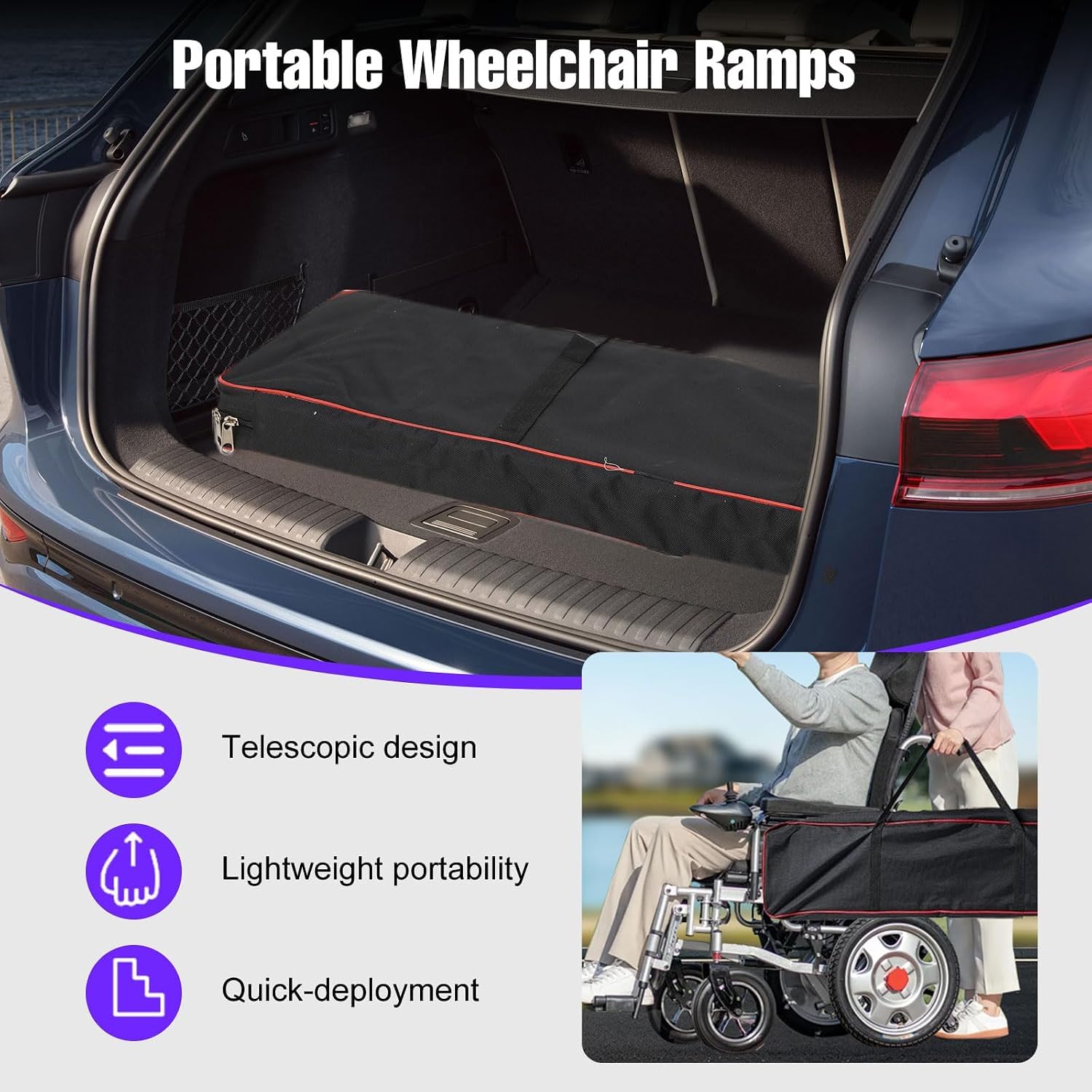 2 Rampas Telescópicas Portátiles para Sillas De Ruedas | Rampa para Umbrales De Puertas Y Escaleras, Capacidad De Carga De 275 Kg, Longitud Extendida De 122 Cm Y Altura Máxima del Escalón De 200