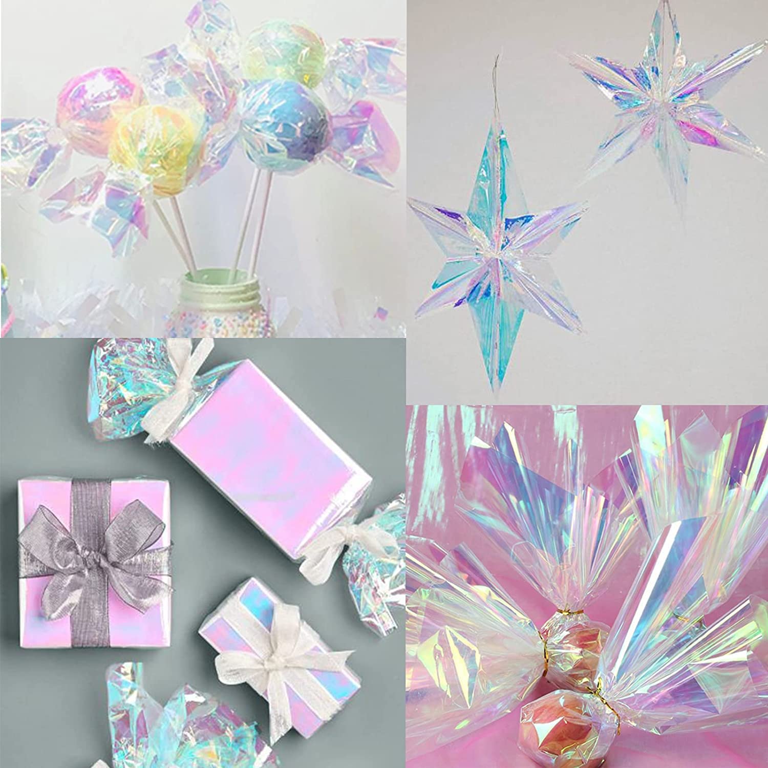 POPGIFTU Regenbogen-Muster Cellophan Rolle, Entfaltete Breite 86CM x 15M Schillerndes Filmpapier Geschenkpapier, für Hochzeit, Blumenstrauß, Geschenk, SüßigkeitenpaketKunst Handwerk