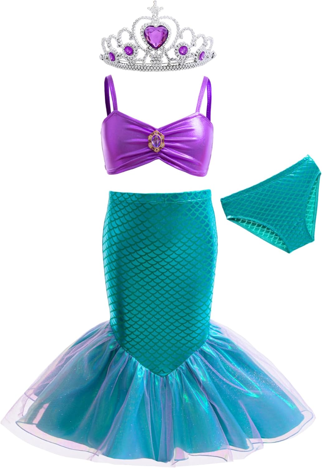 Girls 3pcs Mermaid Swimsuit Bathing Suit Princess Bikini Set with Skirt for Toddler Little Kids Beach Swimwear 2-10 Years - Image 4