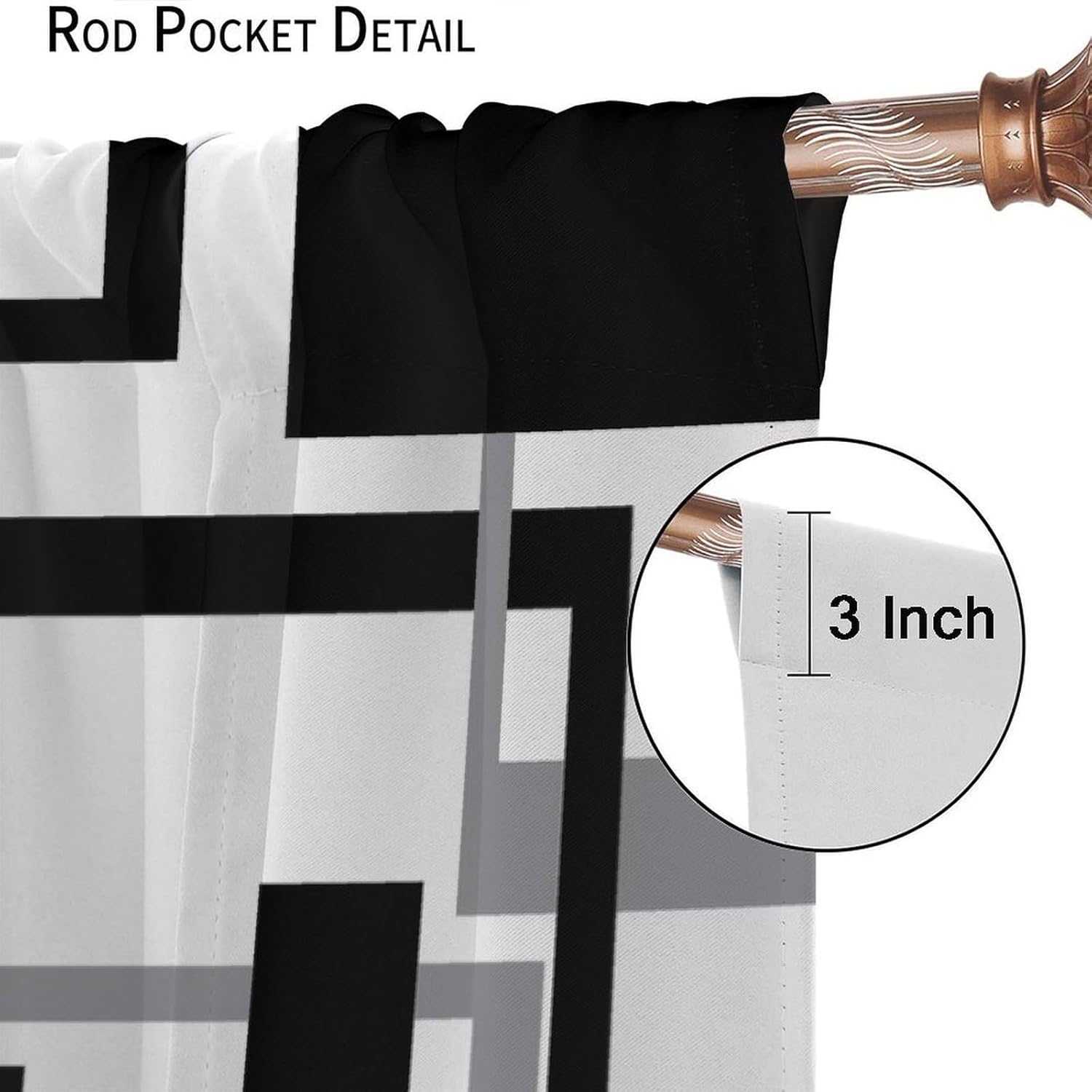 Geometric Curtains Abstract Mid Century Modern Minimalist Black and White Black Grey Blackout Rod Pocket Curtains for Bedroom Living Room Thermal Insulated Window Drapes 2 Panel Set 42x45 Inch