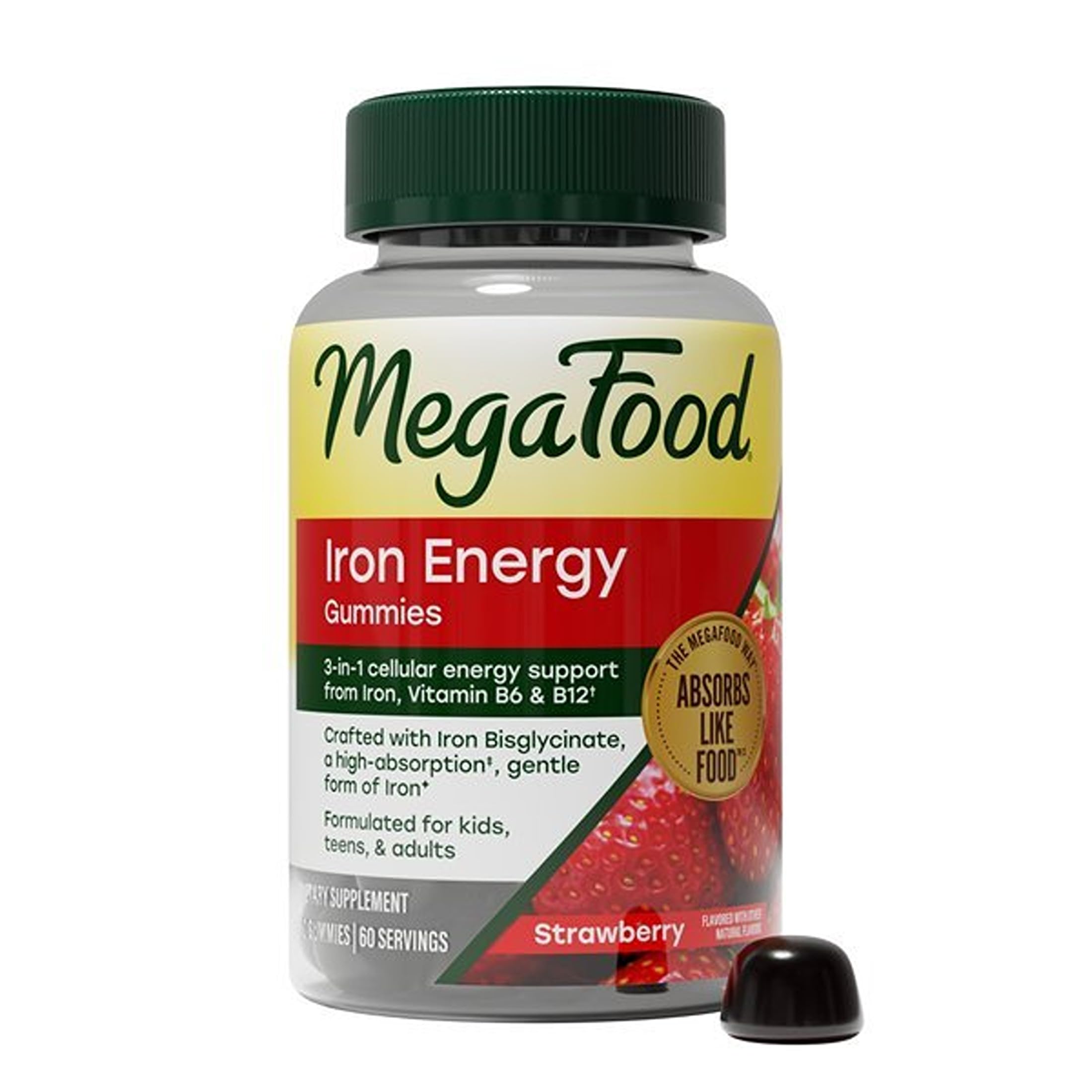 MegaFood Iron Energy Gummies, Energy Support, Vegan, Strawberry, 60 Gummies
