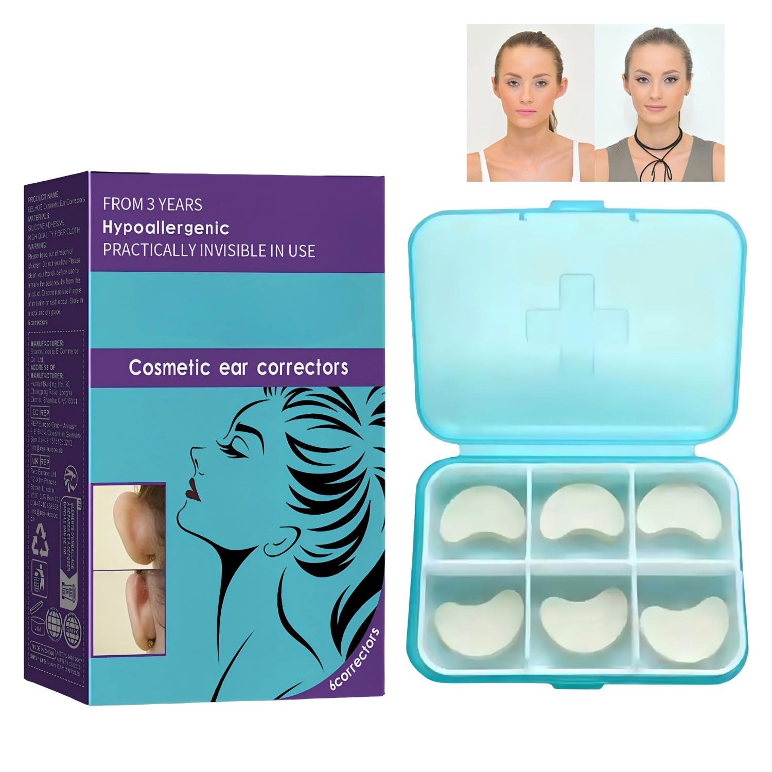 Invisible Ear Correction Patches, Silicone Ear Tape for Prominent Ears, Waterproof Ear Contour Support Stickers for Adults, Painless Ear Aesthetic Corrector, 6pcs