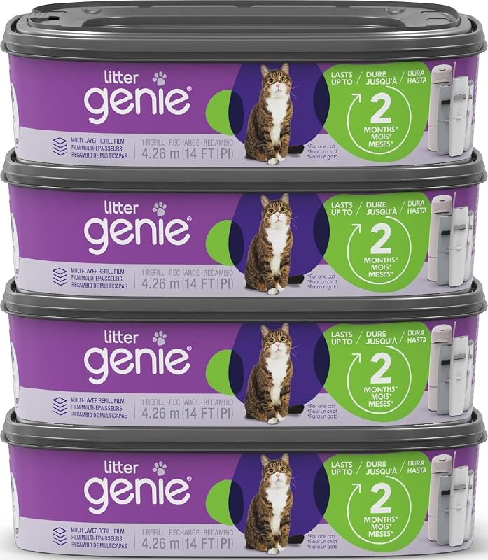 Litter Genie Standard Square Refill Bags, 4-Pack, 56 ft of Continuous Film