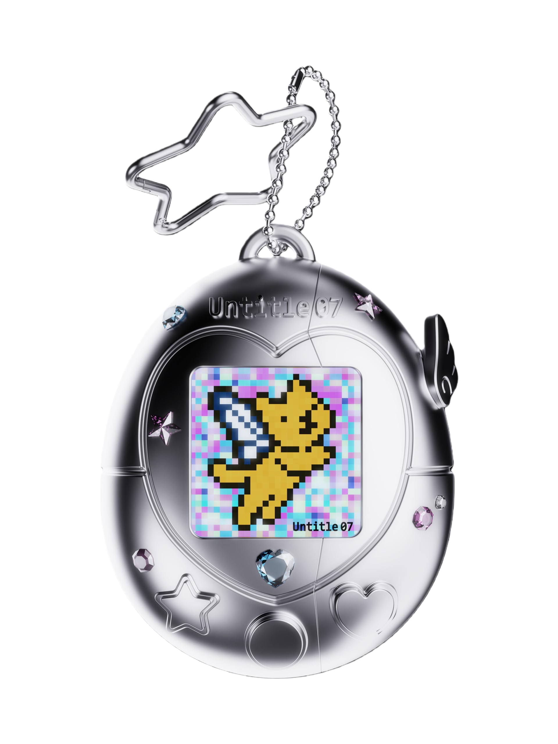 Custodia per auricolari Virtual Pet, rosa Kawaii Tama gotchi, custodia protettiva con portachiavi a stella, carte sostituibili per animali domestici, adesivi glitterati per pod 4/Pro 2/1 (argento, Pro