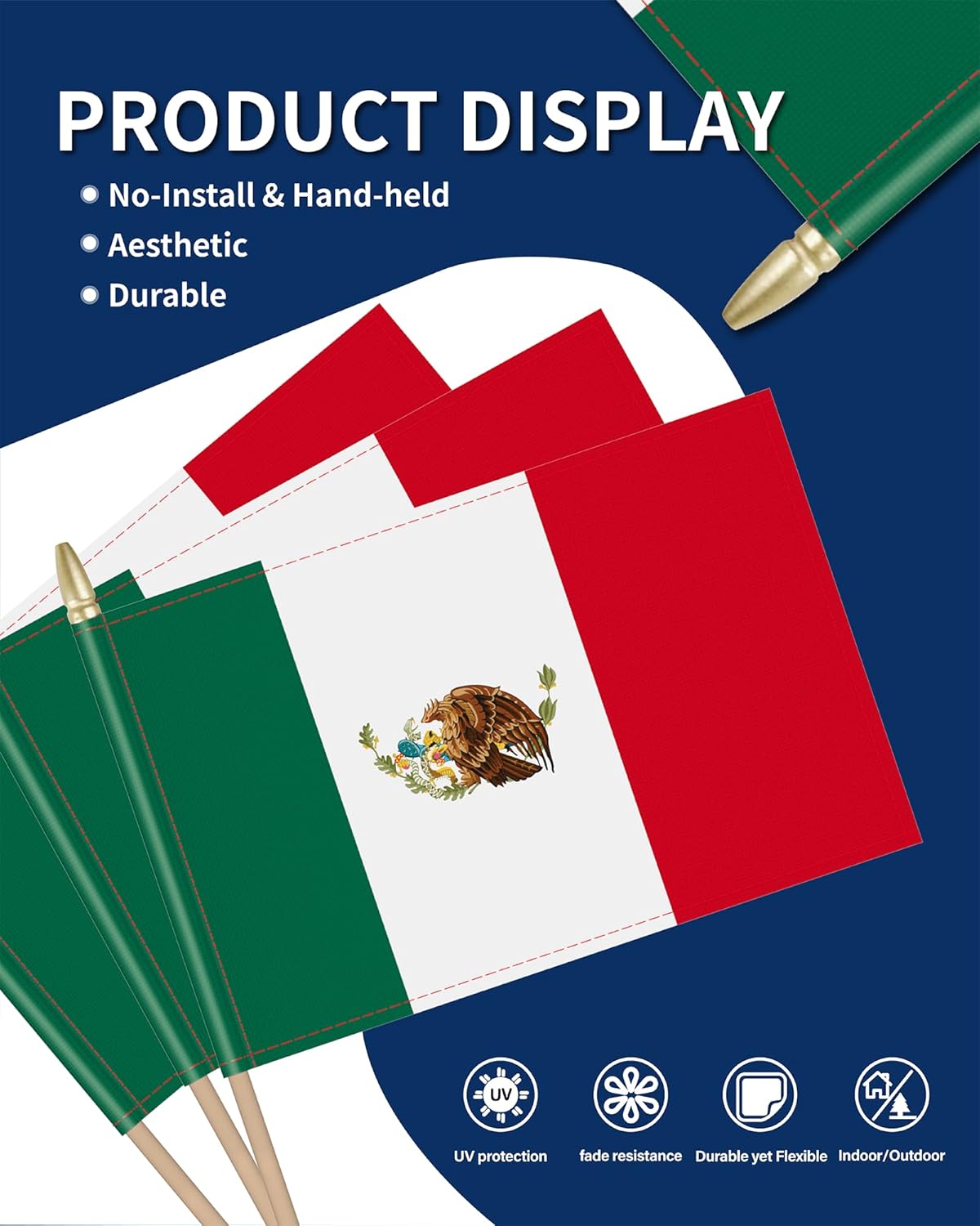Heavy Duty 12 Pack 12x18 Inch Large Mexican Flags on Stick 35” Tall Mexico Stick Flags Durable Break-Resistant 5/16” Birch Pole 300D Oxford Fabric 16 de Septiembre Día de la Revolución Yard & Festival Decorations