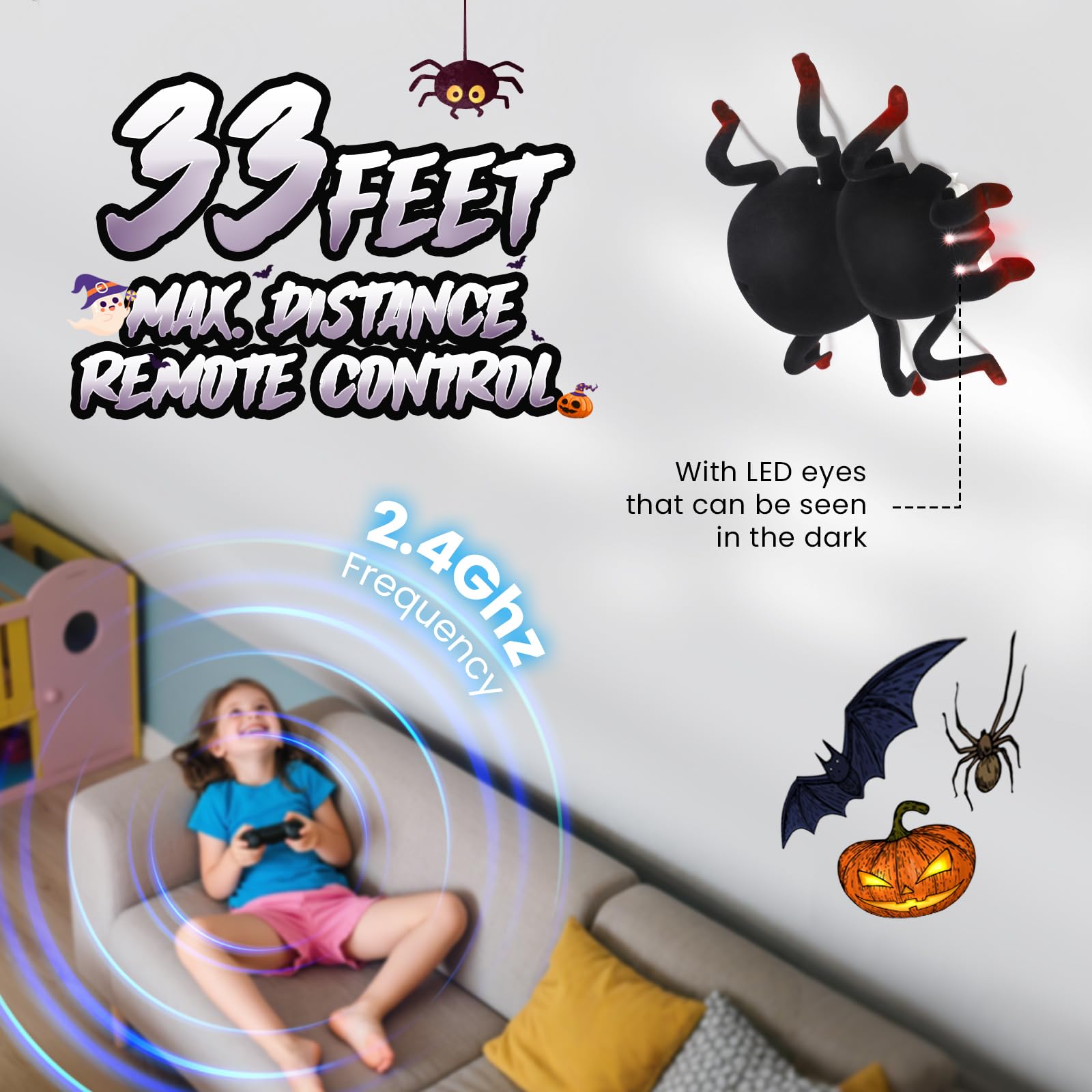 Araña RC a Control Remoto - Trepa Paredes y Techos, Recargable con Ojos LED - Juguete Robot Araña para Niños de 3 Años en Adelante Escalofriante para Niños y Niñas