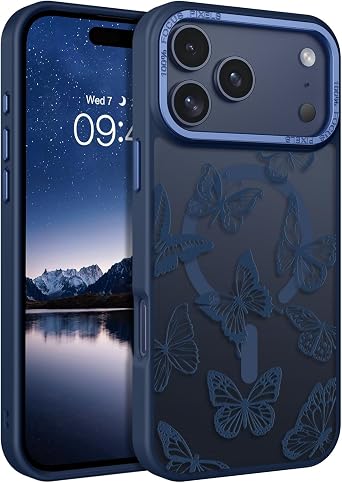 BENTOBEN for iPhone 17 Pro Max Case,Cute Butterfly Pattern 17ProMax Magnetic Case [Compatible with MagSafe] Translucent Matte Slim Shockproof Protective Cover for iPhone 17 Pro Max 6.9",Deep Blue
