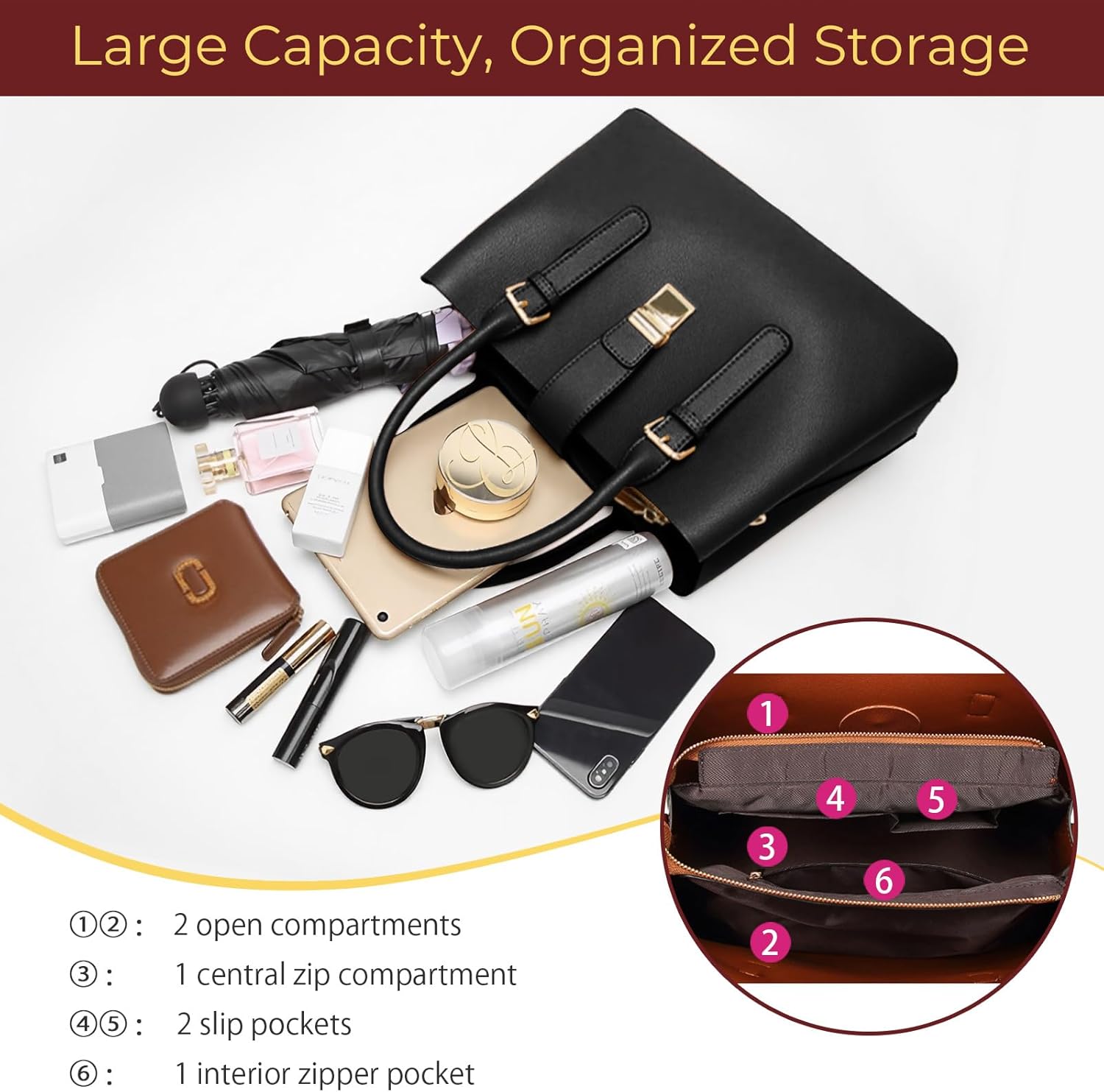 YeLoveHaw Vegan Leather Tote Bags for Women, Ladies Medium Handbags and Purses, Red Black Brown Crossbody Strap Shoulder Bag - Image 4