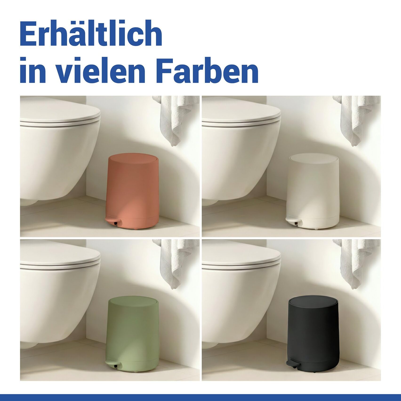 WENKO Kosmetik Treteimer Mod. Fablo aus Kunststoff, Soft-Touch-Beschichtung, Bad-Mülleimer 5 L, Abfalleimer mit Easy-Close Absenkautomatik und Einsatzbehälter, für Bad, Küche oder Büro, braun matt