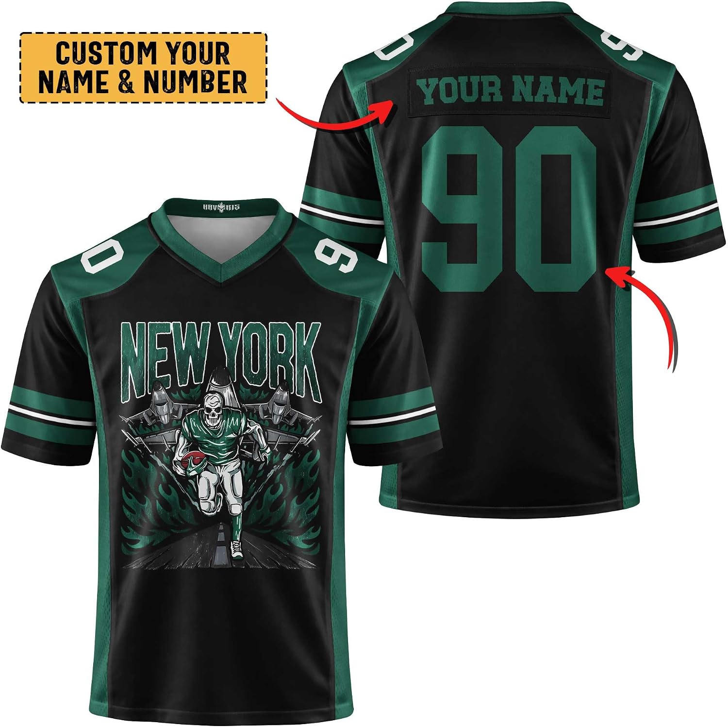Custom Football Jersey Personalized Name Number Green Black Game Day Fan Shirt for Men Women, Football Team Uniform Top