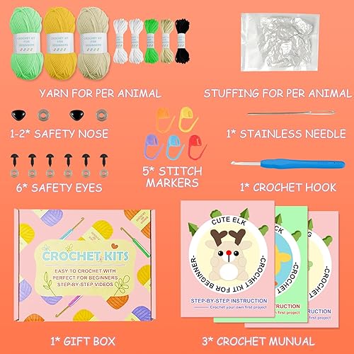 Miniatura 4 de Uluck Kit de ganchillo para principiantes, kit de ganchillo para principiantes para niños y adultos con tutoriales en video paso a paso, kit de