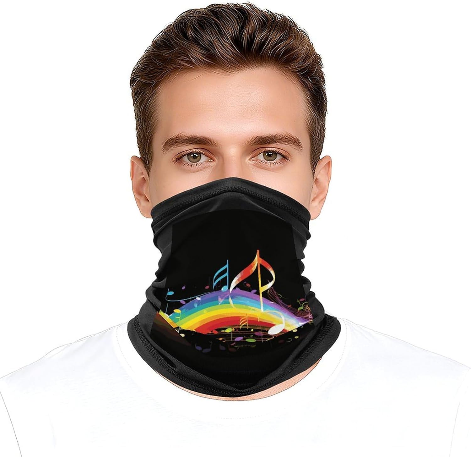 Rainbow Musical Note Melody Neck Gaiter Face Mask UV Protection for Men Women, Breathable Quick Dry Face Cover Bandana Outdoor Sports Balaclava Wind-Proof for Hiking Skiing Motorcycle Cycling