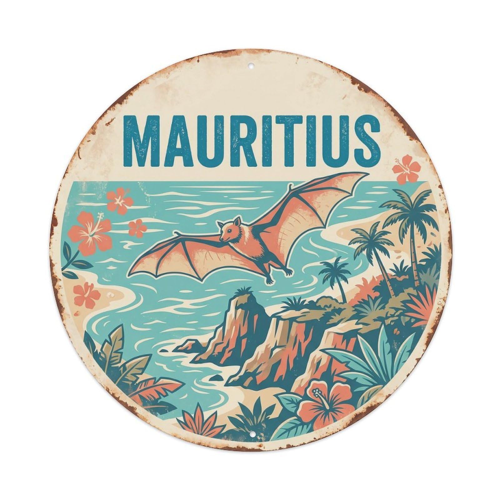 Mauritius Flying Fox Coastal Cliffs Vintage Metal Tin Sign Plaque Wall Decor for Cafe, Club Bar, Office, Garden Metal Poster 8x8Inch