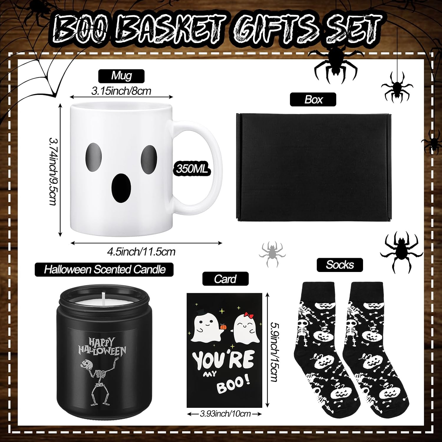 Yerliker Halloween Boo Basket Gifts for Men Black Boo Basket Stuffer for Him Ghost Mug Scented Candle Ideas Set Box for Dad Boyfriend Coworkers