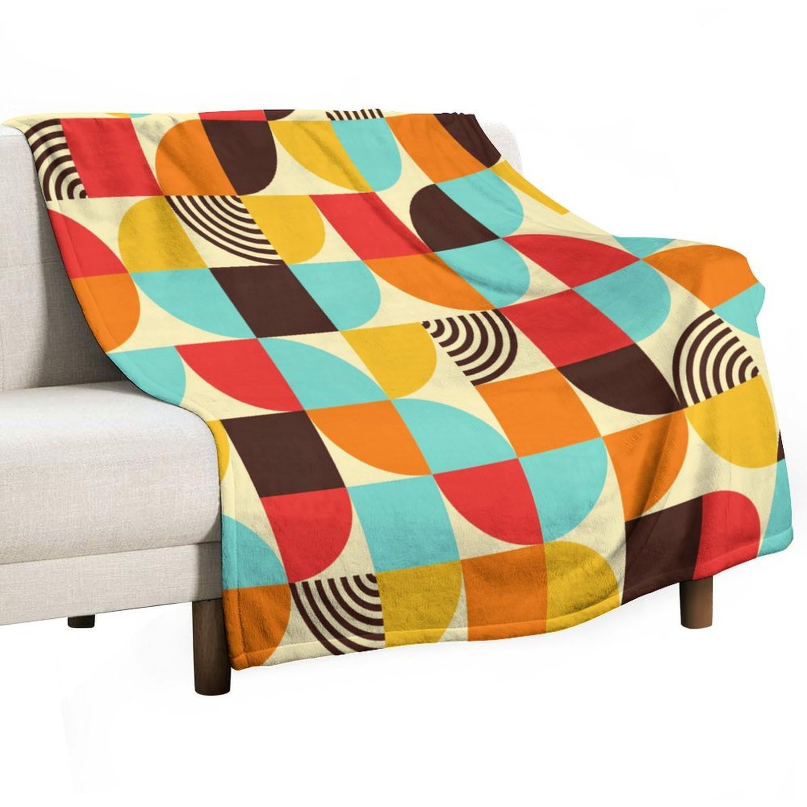 BenYaSong Mid Century Blanket Abstract Geometric Retro Bauhaus Style Print Design Simple Lines and Shapes Mosaic for Farmhouse Home Sofa Couch Chair Livingroom Bedroom 40"x50"