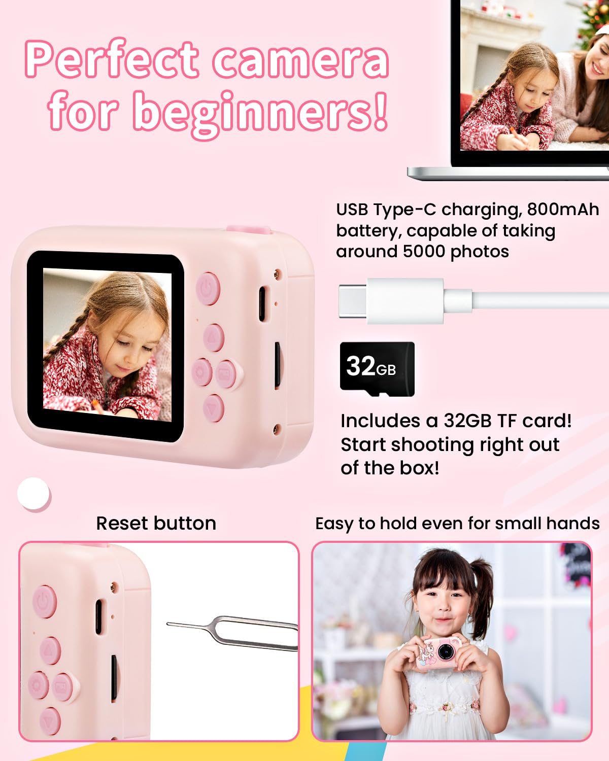 Fotocamera per Bambini con Treppiede, Macchina Fotografica Digitale Unicorno per Ragazze e Ragazzi 3-10 Anni, 1080P, Display IPS 2.4", Obiettivo Rotante 180°, Scheda 32GB, Regalo Natale o Compleanno