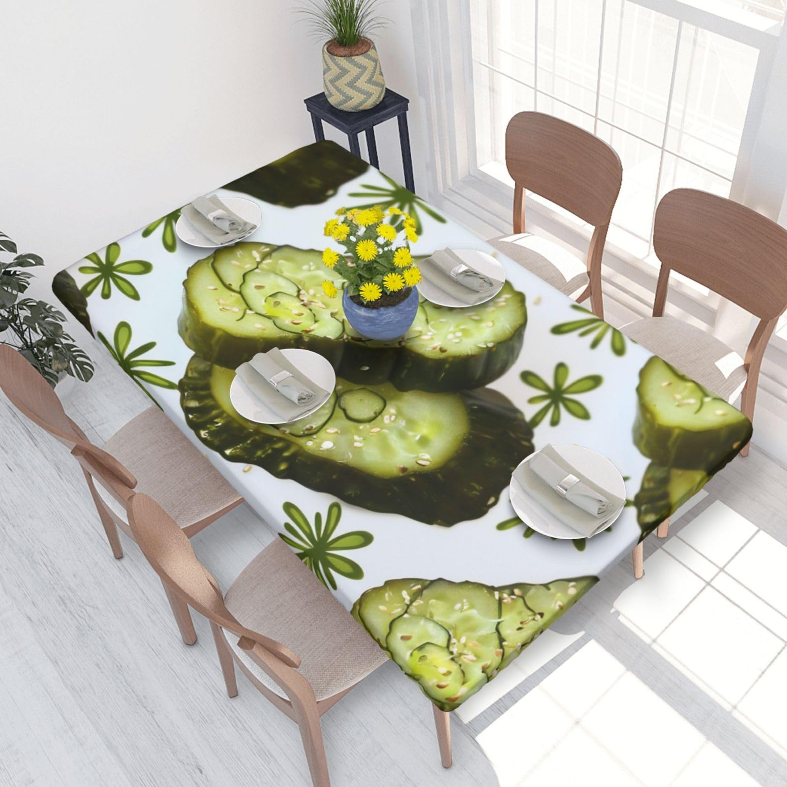 WPKJU Sushi Dill Pickles Printed Tablecloths 4ft Rectangular Table Covers Washable Polyester Decorative Table Cloth for Dining Table Picnic Wedding