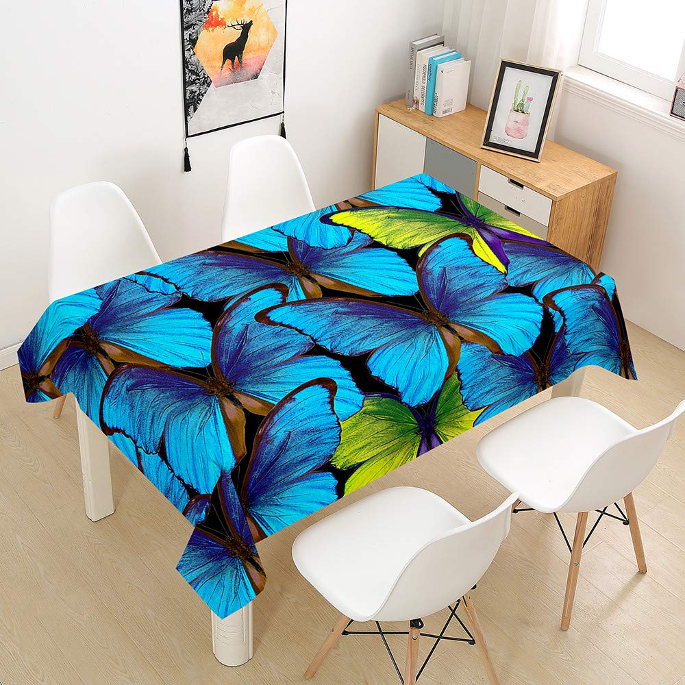 Treer-Shop Blue Rectangle Tablecloths Waterproof Dust-Proof 3D Table Cloth, Treer Wipeable Polyester Table Cover Animal Printing Table Protector For Kitchen Dining Party Indoor Outdoor (,140X160cm)