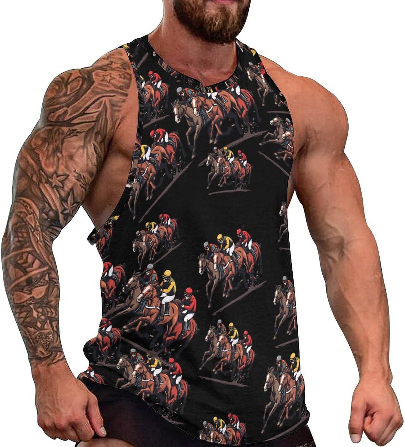 Horse Racing Men's Tank Tops Sleeveless Muscle Shirts for Men Lightweight Vest Crew Neck T-Shirts