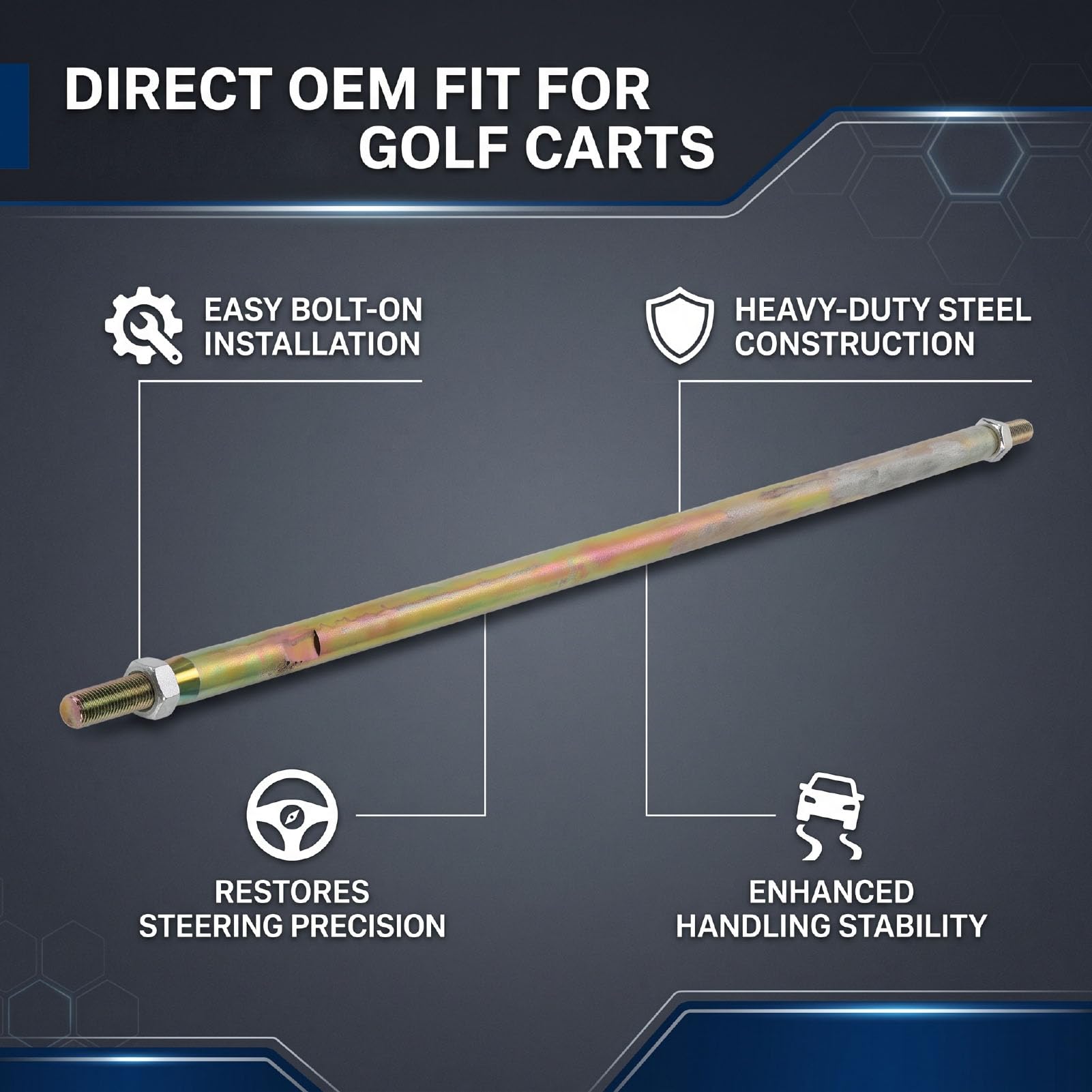 KIMISS Wymiana Zestawu Drążków Kierowniczych dla EZGO TXT 2001, Późniejszych Pojazdów Gazowych i Elektrycznych, Ciężkiej Metalowej Szyny Kierowniczej 70876G02, Naprawia Luz i Dryf kół