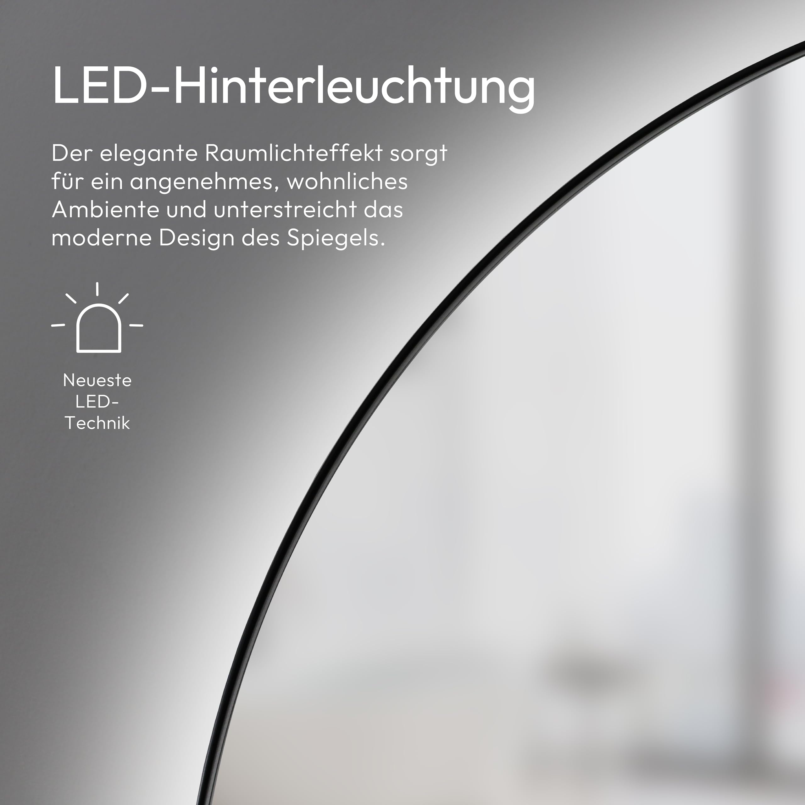 Talos Espejo de baño LED Redondo CESA Shine en Negro Mate, diámetro de 60 cm, luz de Ambiente retroiluminada en Blanco Neutro, Apto para ambientes húmedos Gracias al Marco de Aluminio