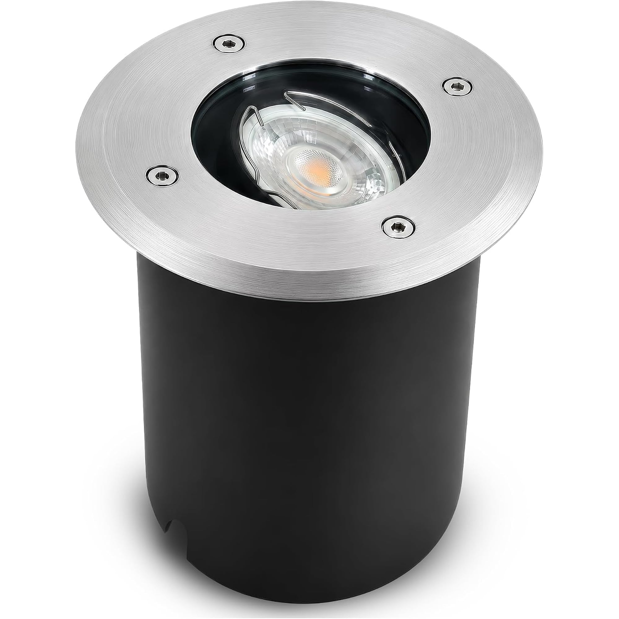 SSC-LUXon JUAVI Argento Tondo - 4 Faretti Incasso GU10 IP67 Esterno | segnapasso orientabile, carrabile fino a 2000 kg, doppio vetro satinato e trasparente, attacco GU10, senza lampadina