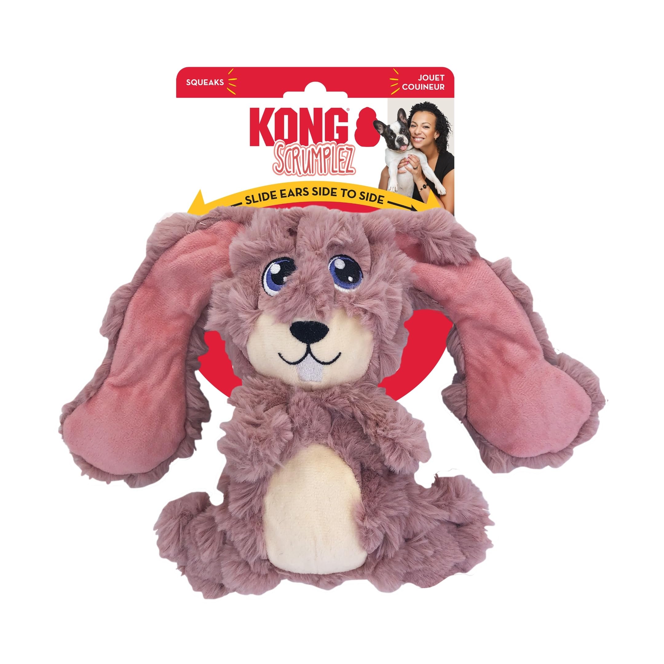 KONG Scrumplez - Juguete chirriante de felpa suave para juegos interactivos, relleno de diversión extra chirriante, duradero y atractivo para perros (conejo rosa)