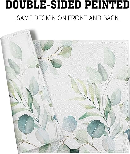 Miniatura 5 de Juego de 4 manteles individuales de primavera lavables antideslizantes resistentes al calor de 12 x 18 pulgadas color verde salvia hojas de