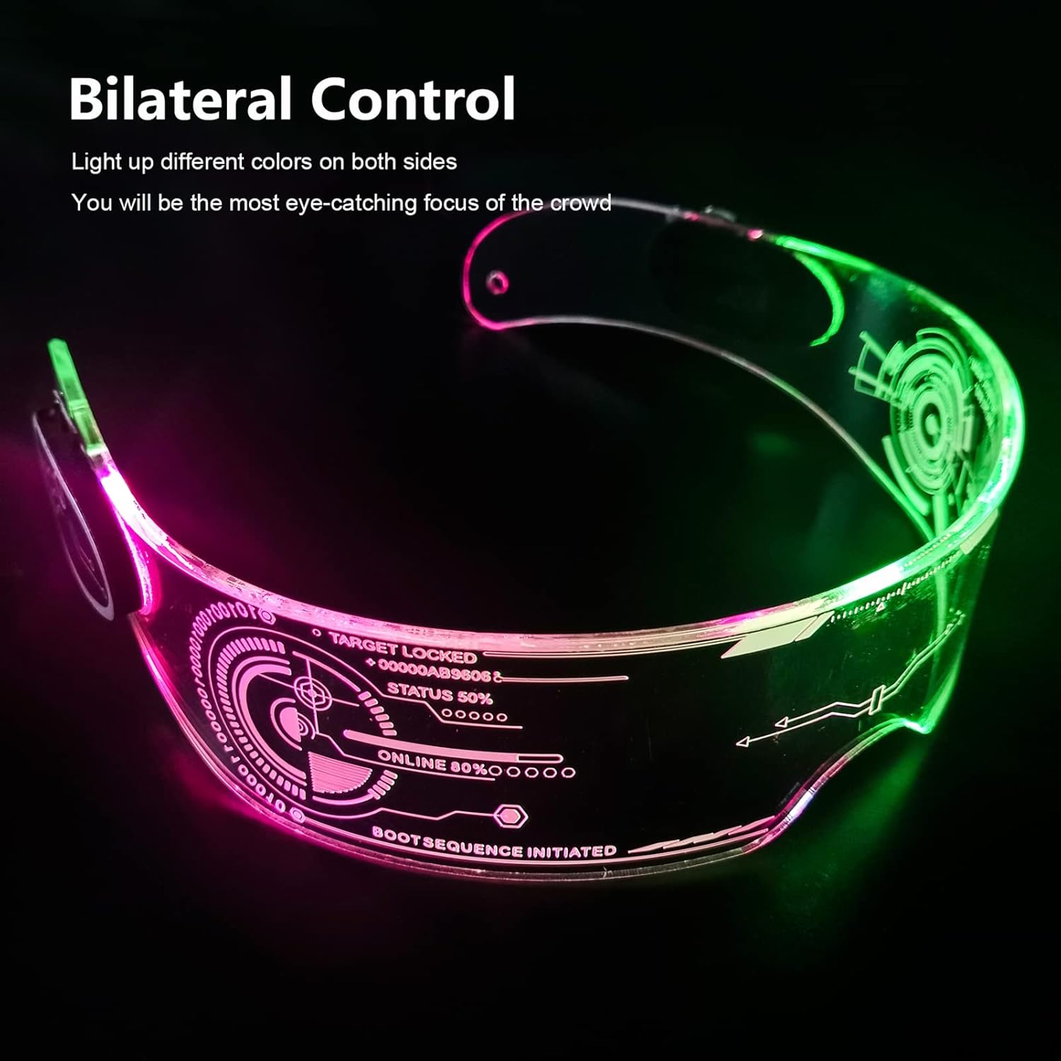 Led Glasses:Futuristic Cyberpunk Light up Sunglasses,Bilateral Controllable Goggles for Glow in The Dark Glasses - Image 7