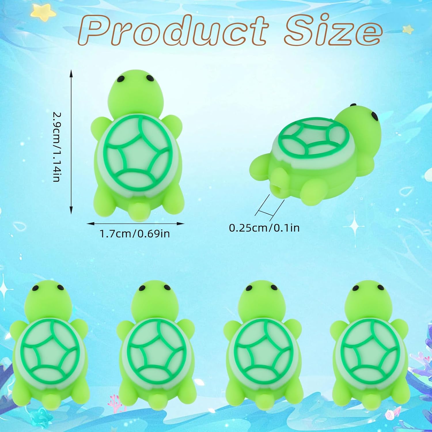10 Pcs 3D Silicone Focal Beads for Pens Cute Animal Silicone Focal Beads for DIY Keychains Bracelet Necklace Pens Lanyard Making(Turtle) - Image 2