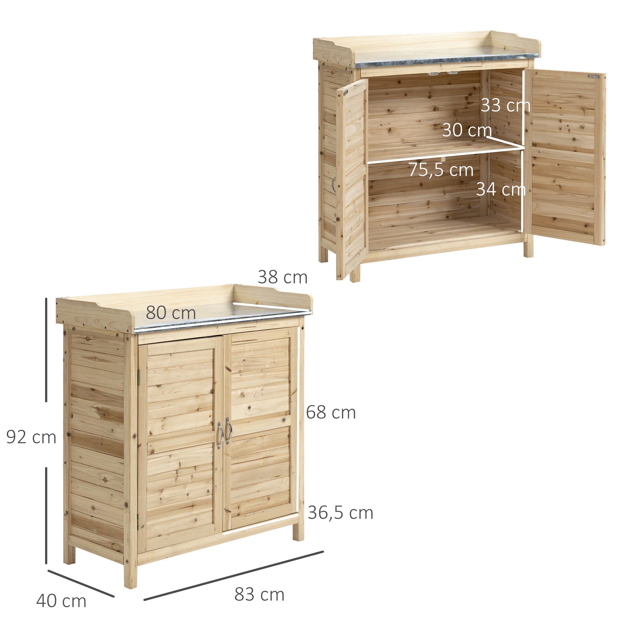 Outsunny Armoire de jardin bois avec table basse 83x40x92 cm