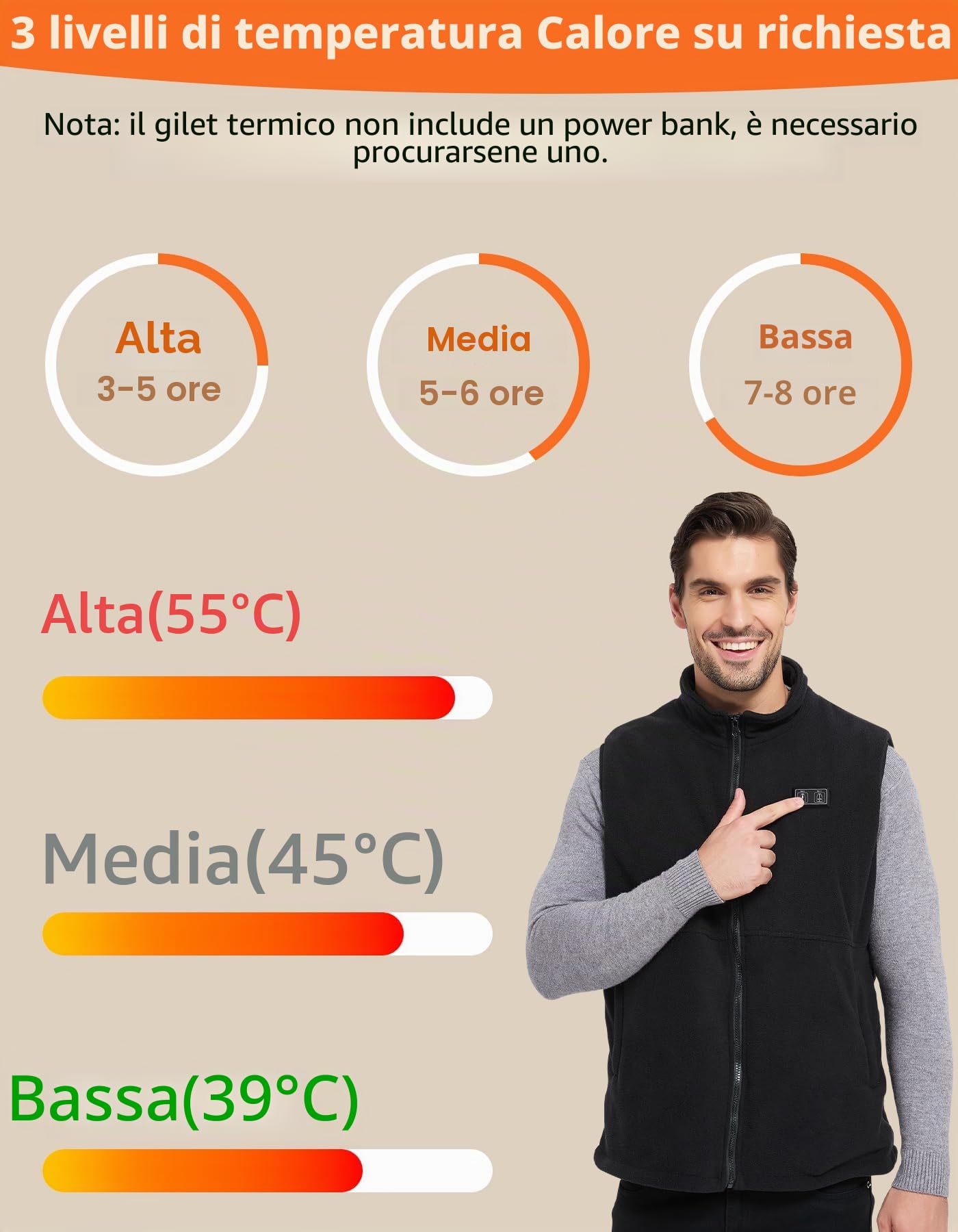 Loowoko gilet riscaldato uomo donne pile (senza batterie), giubbotto termico riscaldato leggero, 3 livelli+6 zone di riscaldamento, Per il lavoro all'aperto, la moto, passeggiate e uscite