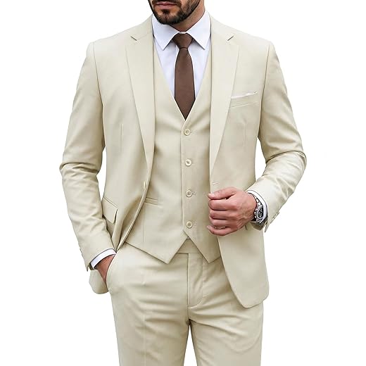 Conjunto de terno masculino MYS Slim Fit de 3 peças, jaqueta lisa de um botão com gravata